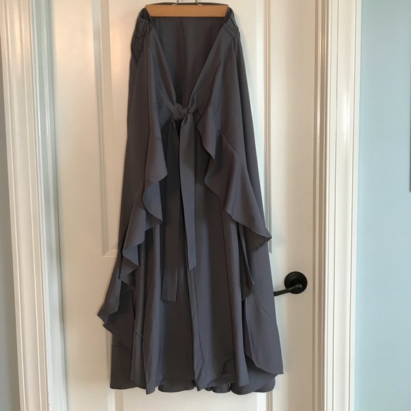 Grey Chiffon Ruffle Pant Maxi Skirt - Picture 5 of 8